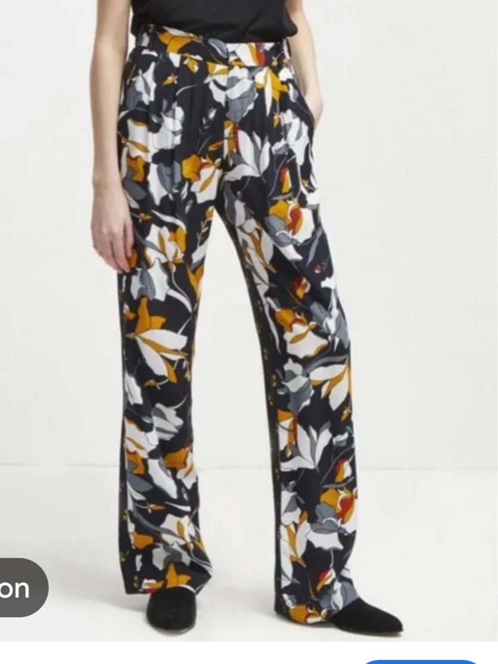 French Connection‎ Adventure Black Floral Wide Leg Trousers 6